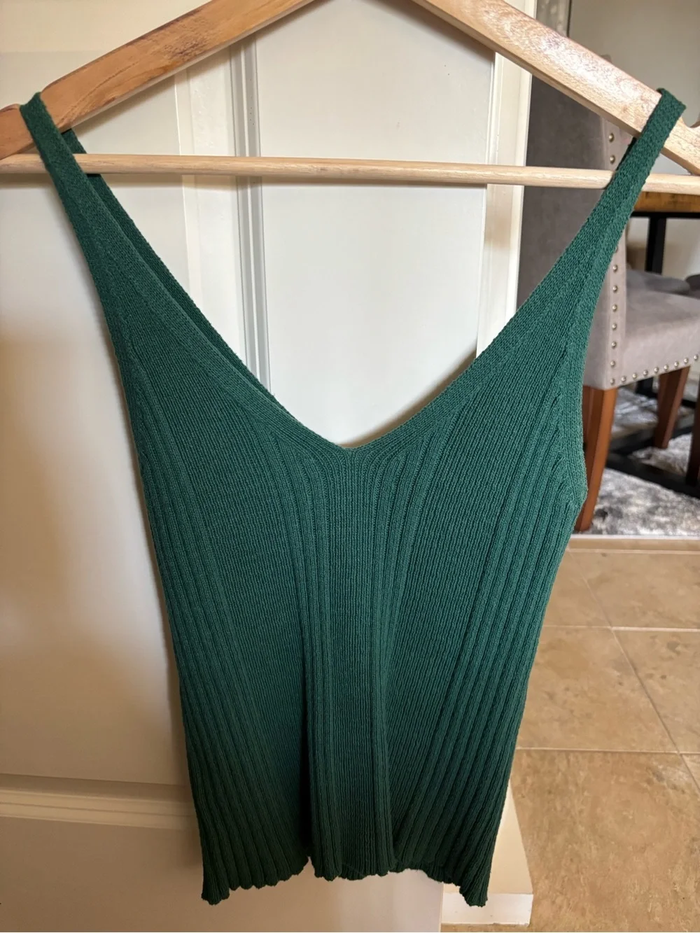 Anthropologie Deep Green Ribbed V-Neck Sweater Tank